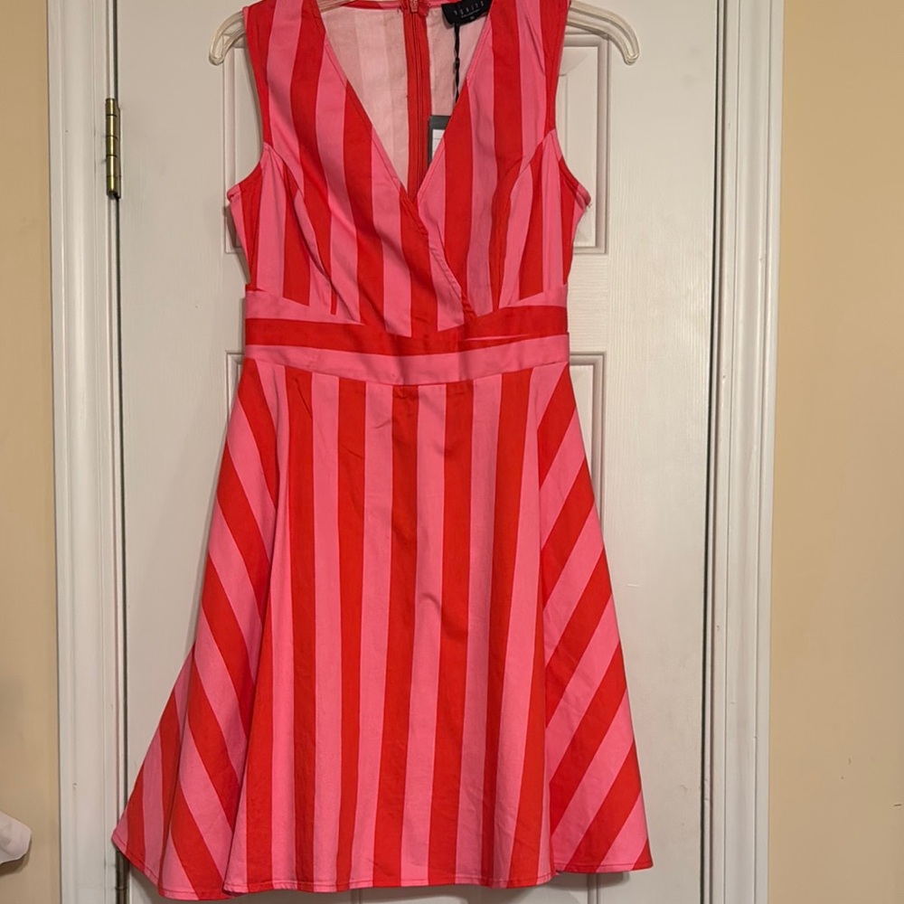 Vibrant Pink and Red Striped Mini Dress
